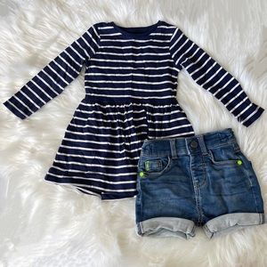 F&F Girl 2 Piece Jeans Short and Dress Size 18M